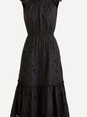 J. Crew Black Eyelet Tiered Midi Dress